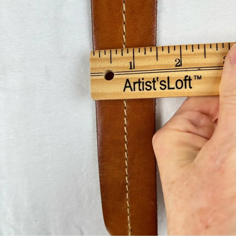 Vintage Express Brown Leather Belt Brass Buckle Mens Sz M Twisted